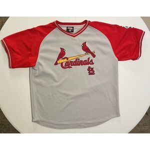 Stitches St. Louis Cardinals MLB Jersey Mens XL Birds on Bat Raglan V-Neck Mesh